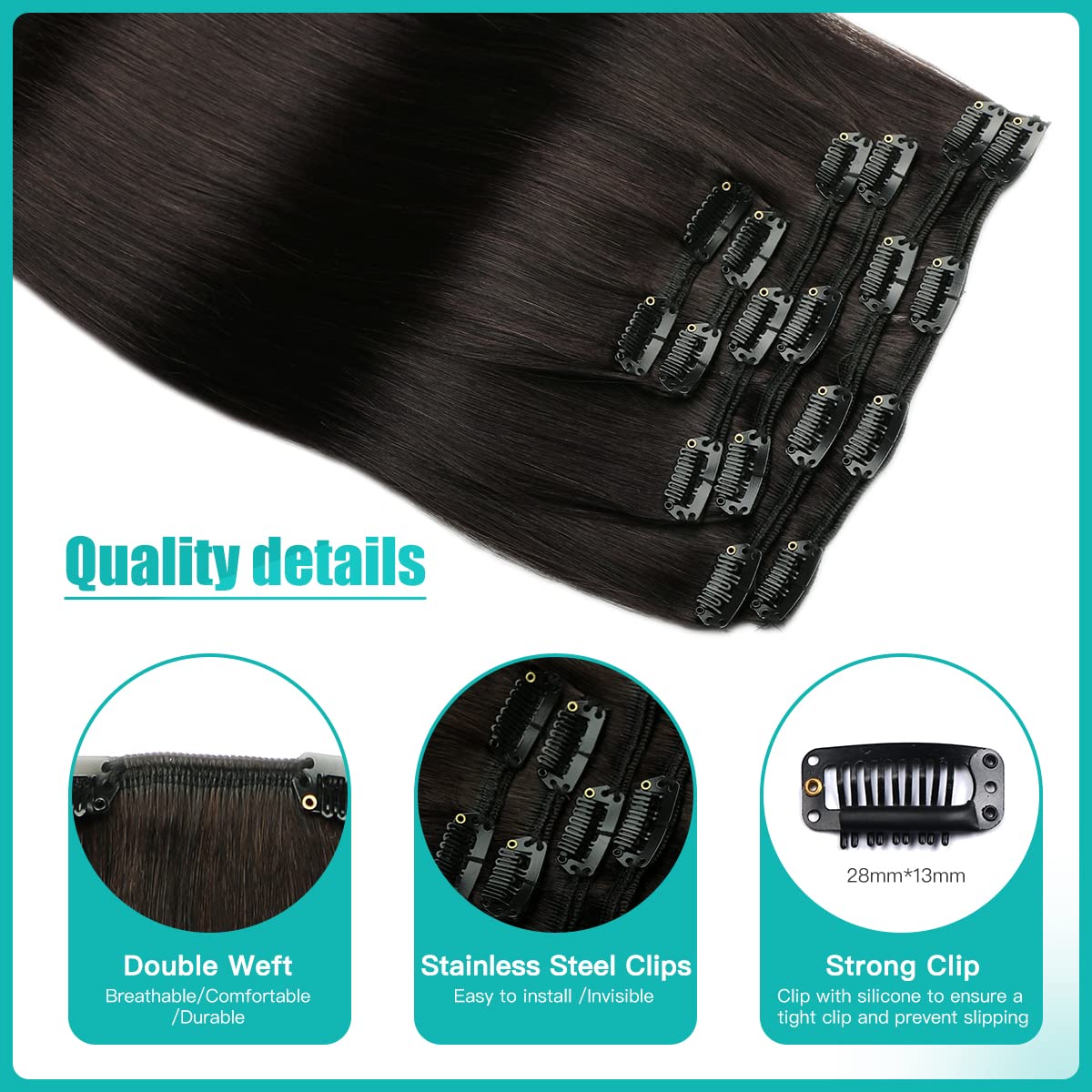 Primer plano de las extensiones de cabello SURNEL mostrando su textura natural.