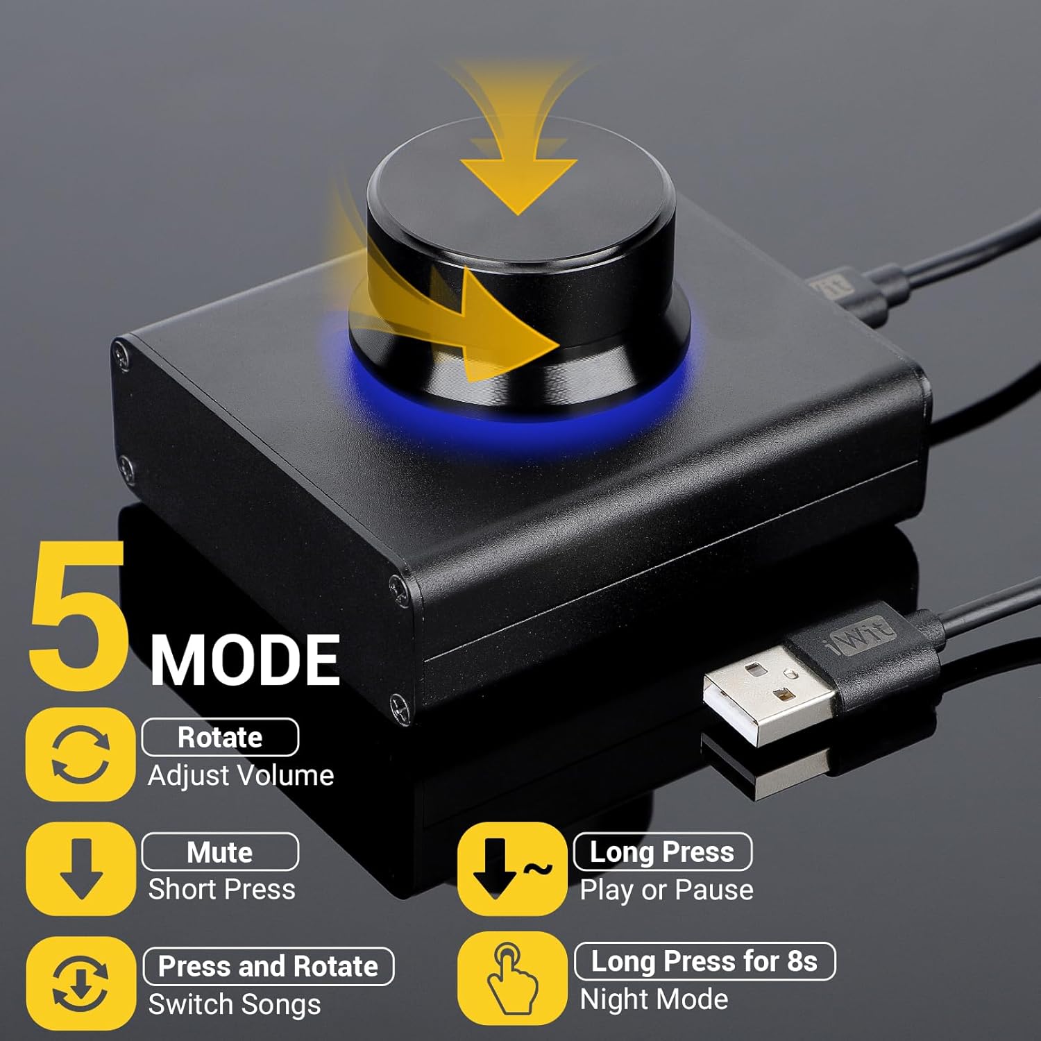 DROK USB Volume Knob, Big PC Computer Speaker Volume Control Audio External USB Volume Control Knob with 1-Key Mute Function Support Win7 8 10 XP Mac Vista Android, Black