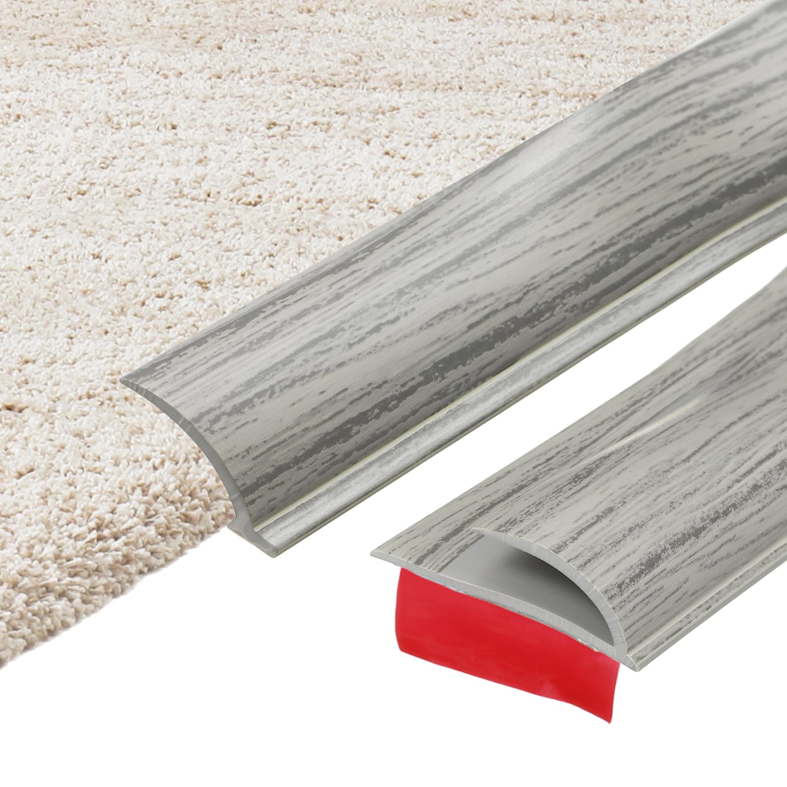 sourcing map 500cm x 30mm x 5mm Carpet to Tile Transition Strip, Self-Adhesive Carpet Edge Strip, PVC Gap Cover, Laminate Edge Trim for Uneven Surfaces, Gray Wood Grain โ image 1