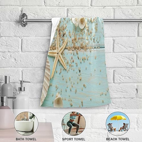 Miniatura 6 de Juego de 2 toallas de mano de conchas y estrellas de mar, absorbentes azules, toallas de baño suaves con punta de los dedos, toalla transpirable de