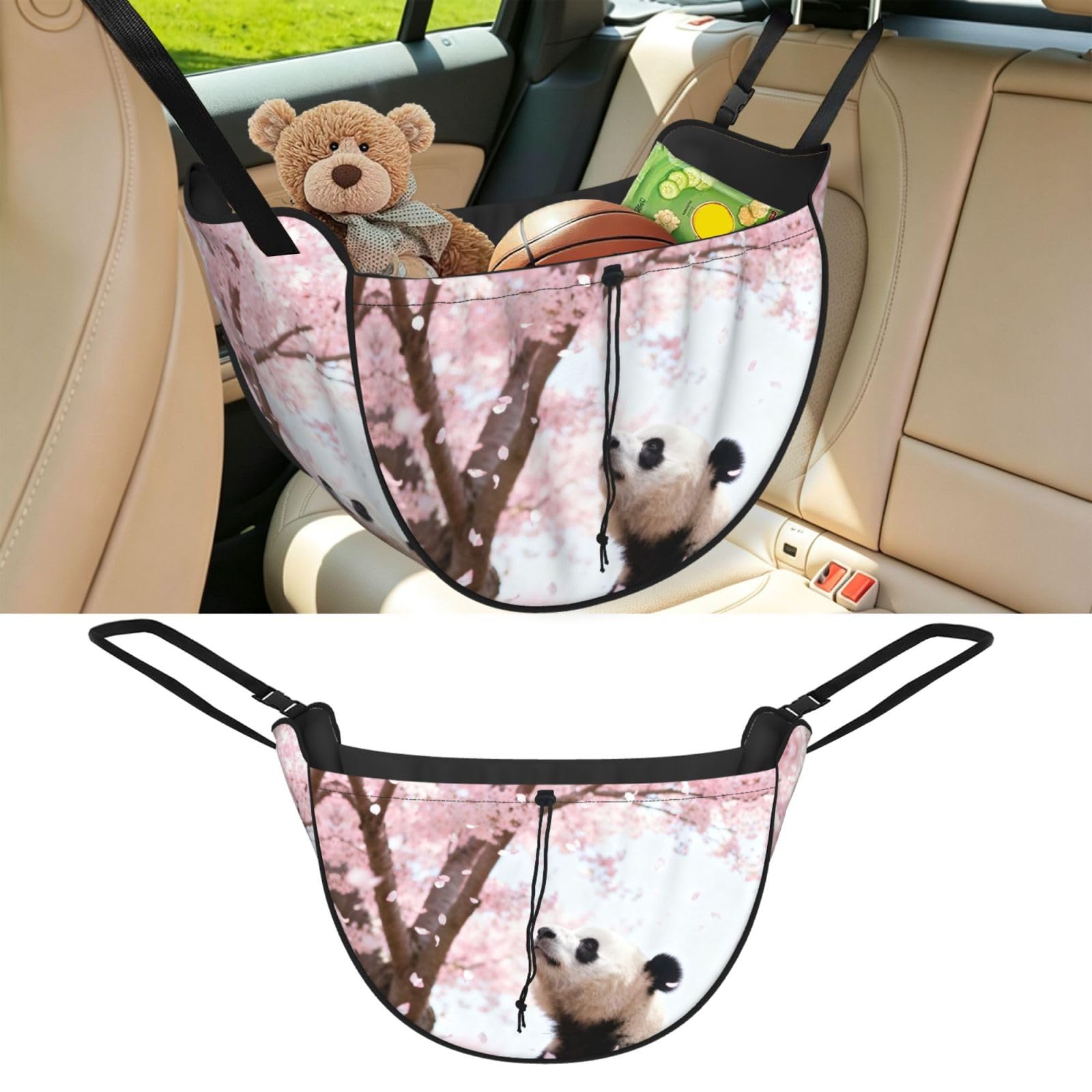 Cntdbu Black Panda Cherry Blossom Car Seat Organizer-Backseat Storage Bag For Travel