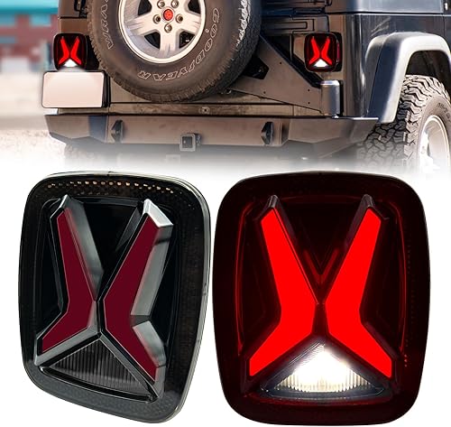 Miniatura 1 de Luces traseras LED en forma de X compatibles con Jeep Wrangler YJ TJ CJ Lámparas de freno trasero con señal de giro y luz de marcha atrás