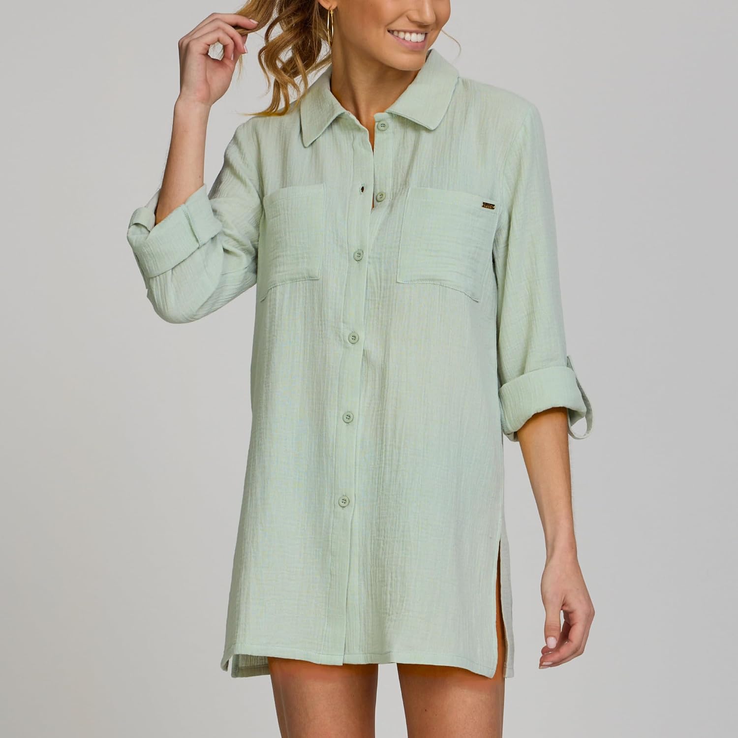 Nicole Miller Swimsuit Coverup for Women - Lightweight Long Sleeve Button Down Shirt Dress Beach Cover Up Top Beachwear