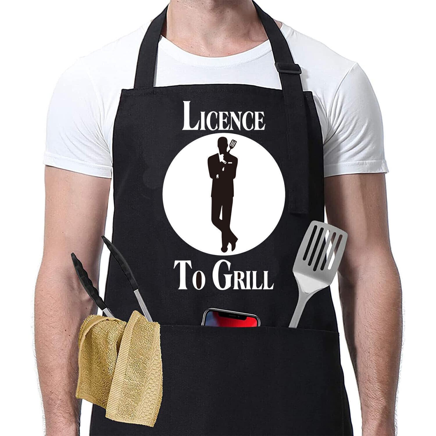 Kaidouma Funny Grill Aprons For Men - The Grillfather - Men's Funny Chef Cooking Grilling BBQ Apron With 2 Pockets - Birthday Father's Day Christmas Gifts For Dad, Step Dad, Father