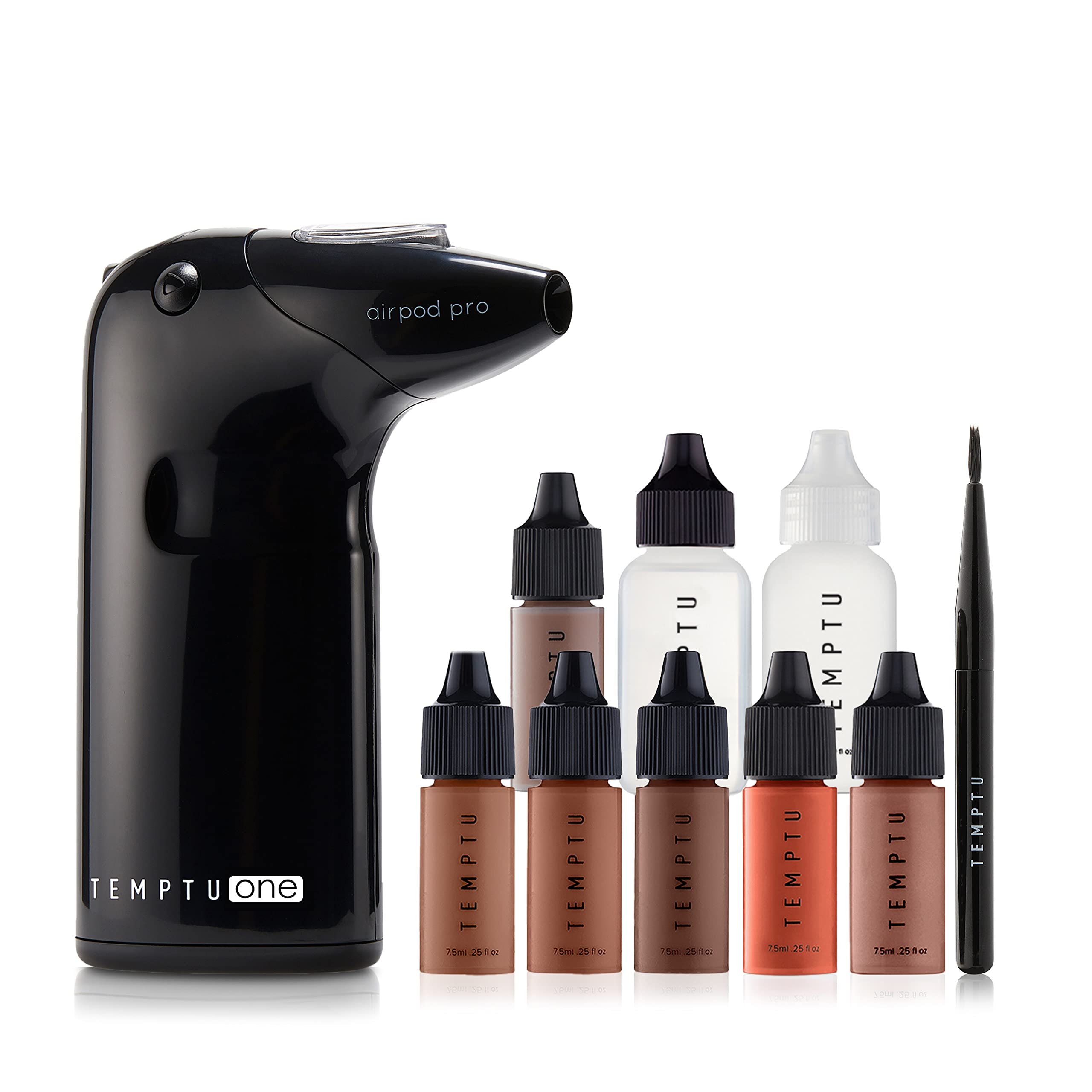 TEMPTU One Airbrush Make-up Kit for Complexion Perfection with Cordless Compressor(Dark): 11-Piece Set with Portable Air Brush Machine, 3 Shades of Foundation, Blush, Bronzer & More, Instant Concealer