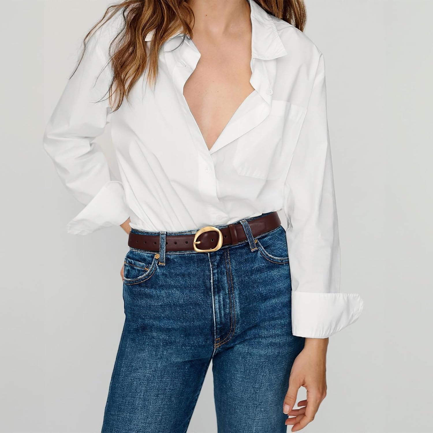 SUOSDEY Women Leather Belt for Jeans Pants, Fashion Dress Waist Belt with Gold Buckle