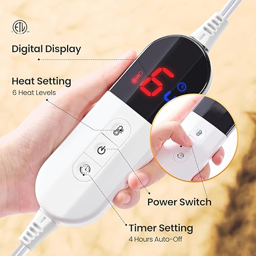 Miniatura 3 de Manta térmica eléctrica de 84 x 90 pulgadas, de piel sintética de conejo, con dos controladores, 6 niveles de calefacción y apagado automático de 10