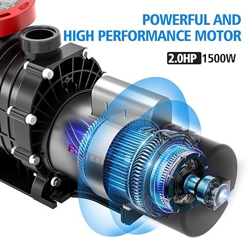 Miniatura 5 de Bomba de piscina, velocidad variable de 2.0 HP, 8000 GPH 230 V sobre el suelo, natación de 1500 W con cesta de colador y tapón de drenaje,