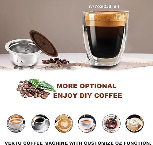 Miniatura 6 de Cápsulas de café reutilizables (taza de café de 7.77 fl oz230ml), cápsulas de café recargables de acero inoxidable para máquina Vertu, SOLO