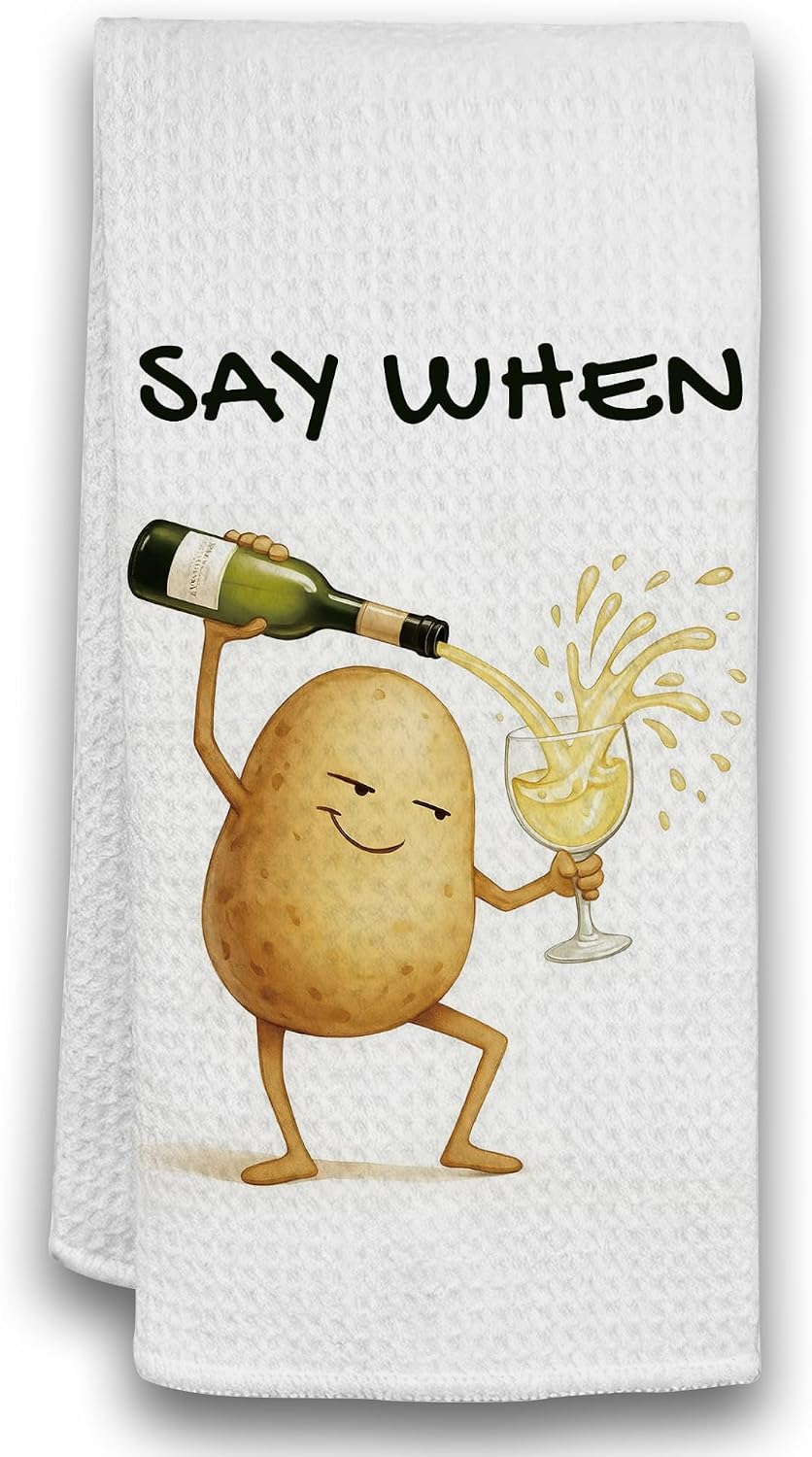 Funny Kitchen Towels, Cute Potato Hand Towels for Kitchen Bar Decor, Waffle Weave Dish Towels, Funny Gifts for Friends, 16x24 Inch
