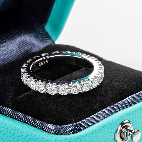 Miniatura 3 de AnuClub Anillo de boda de eternidad de moissanita, anillos de plata de ley 925 de color D para mujer con certificado