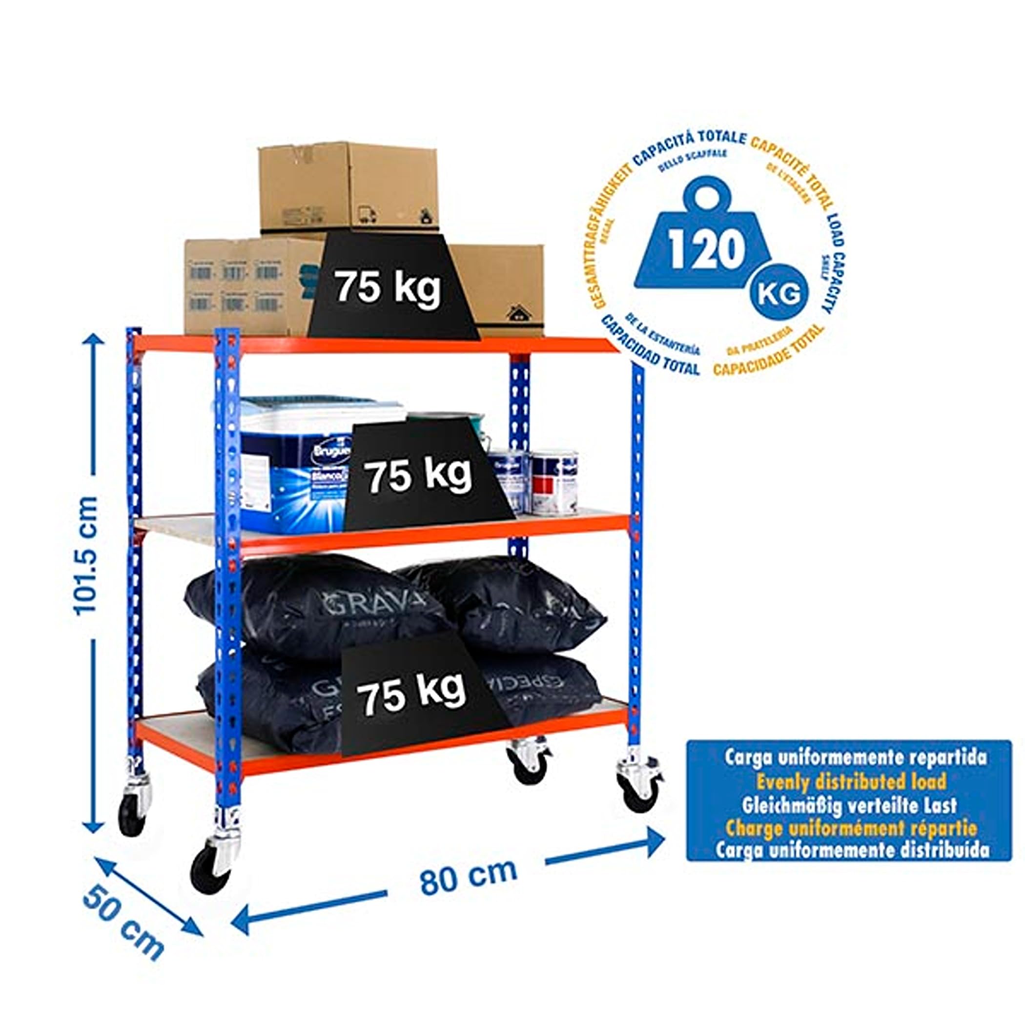 Simon Rack Metallregal mit Rollen 975x800x500 mm - Maderclick