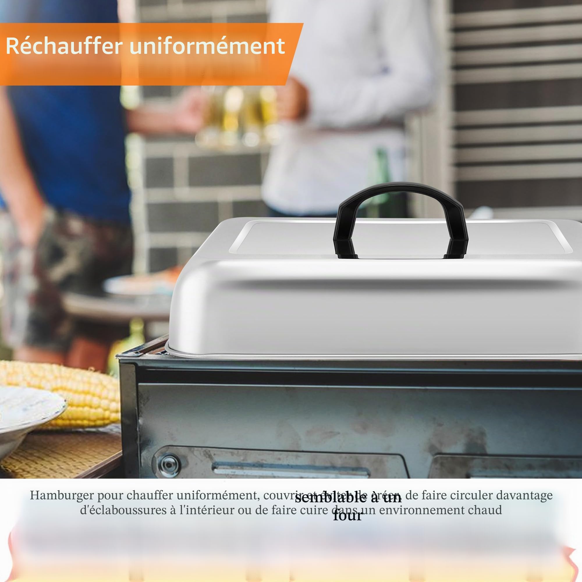 Joyfair Lot de 2 couvercles rectangulaires en acier inoxydable pour badigeonner la vapeur avec poignée résistante à la chaleur, couvercle à hamburger pour barbecue Teppanyaki à dessus plat, cuisson