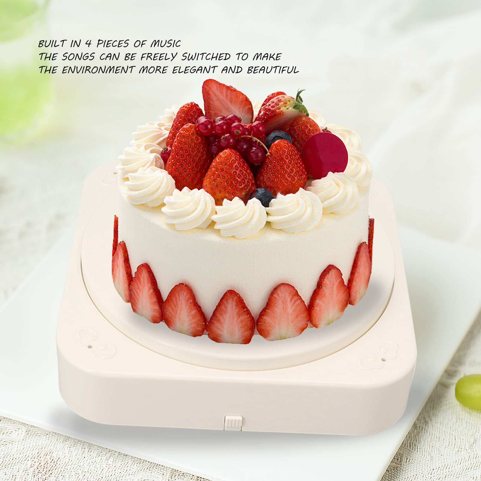 Présentoir à Gâteau Rotatif, Plateau Tournant Automatique électrique de 8 Pouces avec Musique et Plateaux à Piles Servant à Gâteau Assiette Dessert Table D'affichage pour Mariage (avec musique)