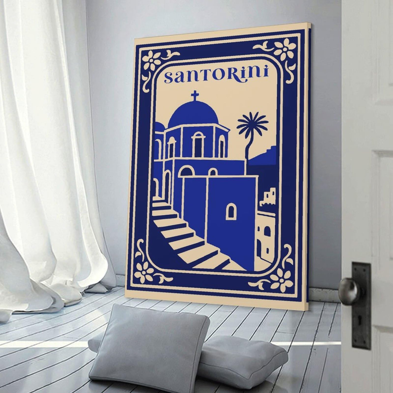 Junmoney Frame-Style-8 Wall Picture Print Santorini Travel (4), 24X36inch(60X90cm), For Small Homes, Bedrooms Or Open Spaces, An Easy Choice For New Home Styling