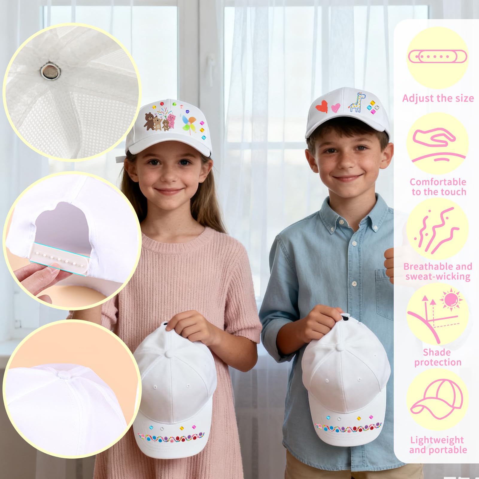 Hpbaggy 6 Piezas DIY Gorras de Béisbol,Niño Gorras de Béisbol en Blanco,Gorra de Béisbols de Dibujo Creativo para Niños,Gorra Blancas Niños para Pintar,Regalos de Cumpleaños para Niño