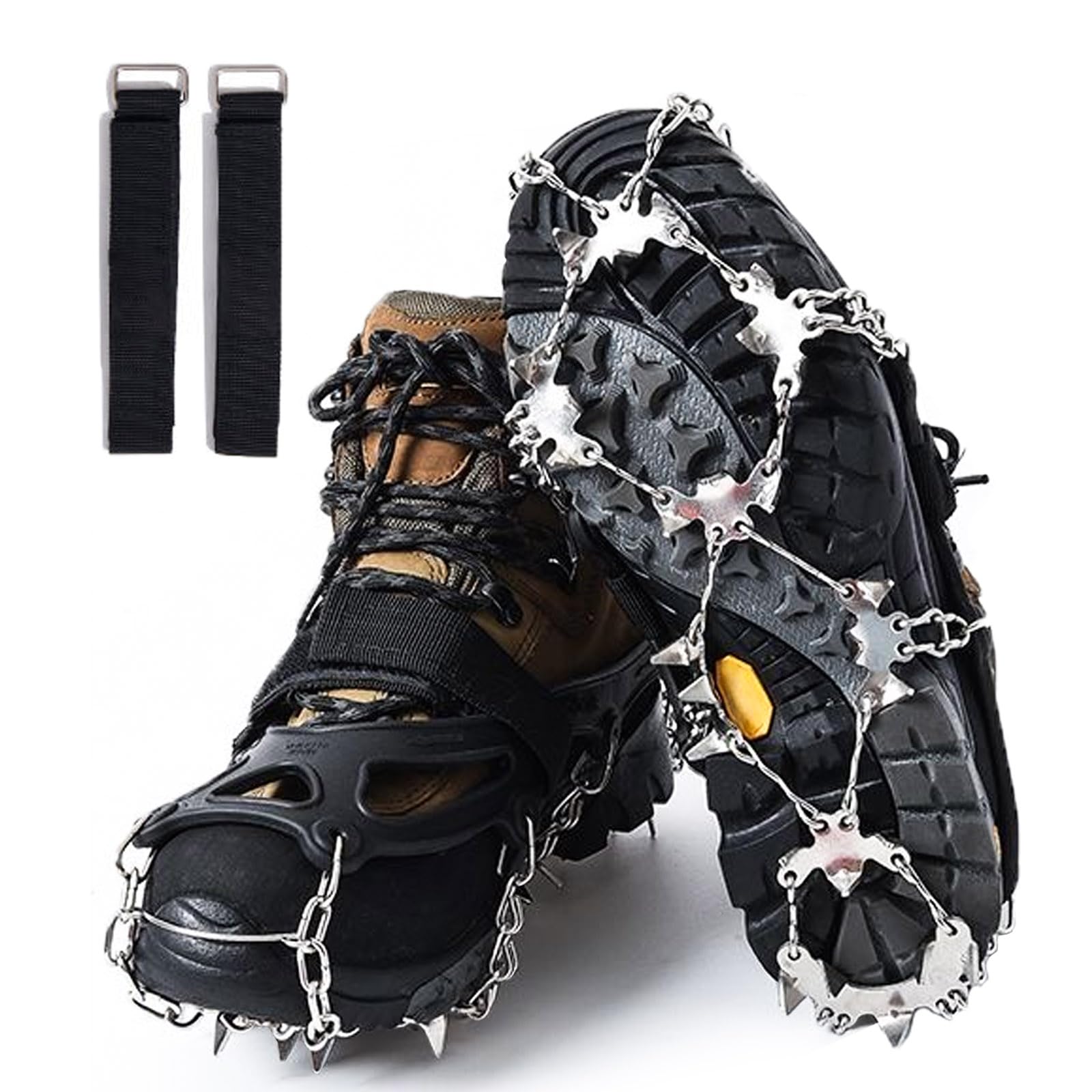 KEELYY Steigeisen für Wanderschuhe, Steigeisen für Bergschuhe mit19 Schuhspikes, Verdickte Schuhkrallen aus Edelstahl, Traktion mit Anti-Rutsch, für Walking, Joggen, Klettern und Wandern