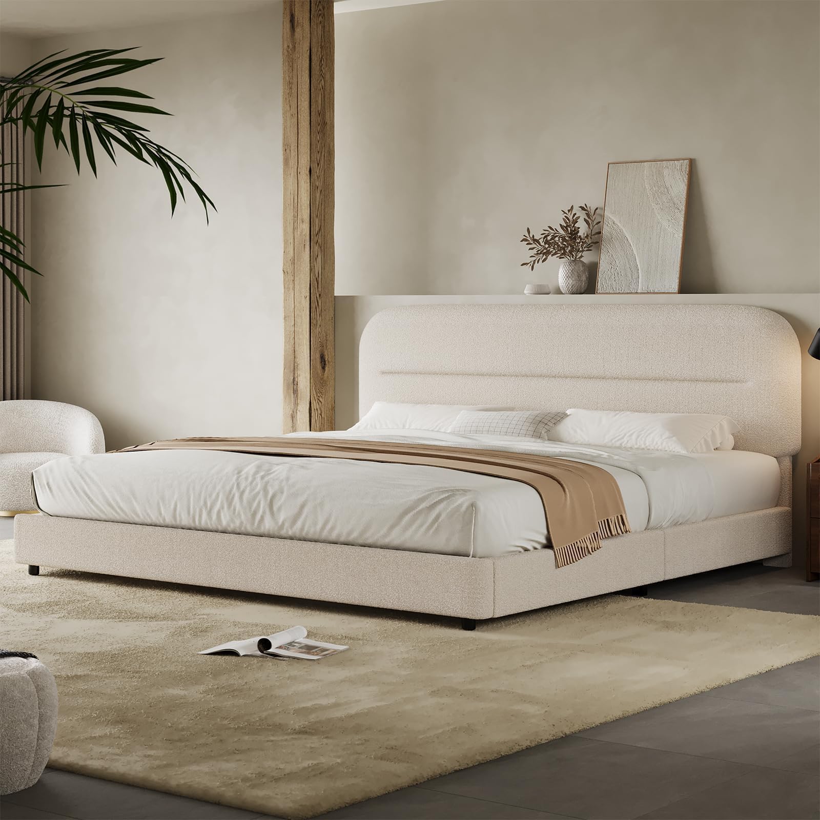 HOMBCK Boucle King Bed Frame