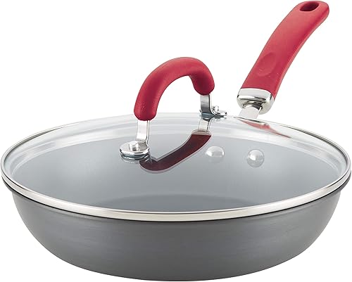 Rachael Ray Create Delicious - Sartén antiadherente anodizada profunda, sartén anodizada dura, 10.25 pulgadas, color gris