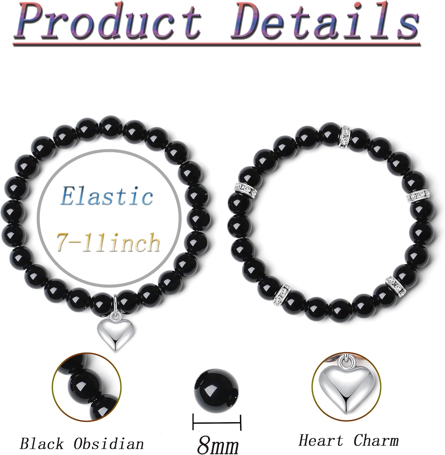 DUQGUHO Heart Bracelet for Women Healing Crystals Bracelets 8mm Love Charm Bracelet for Women Natural Stone Stretch Beads Bracelet Gifts for Women 2Pcs - Image 5