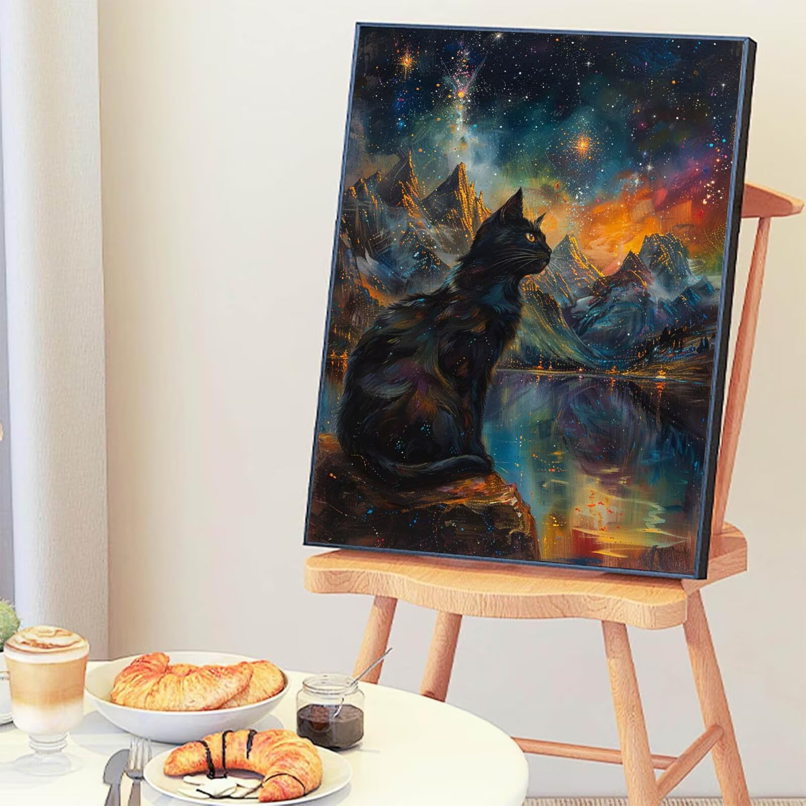 AIRDEA Peinture Par Numéro Adulte – Chat Nuit Étoilée 30x40 Cm Avec Cadre, Kit DIY Acrylique