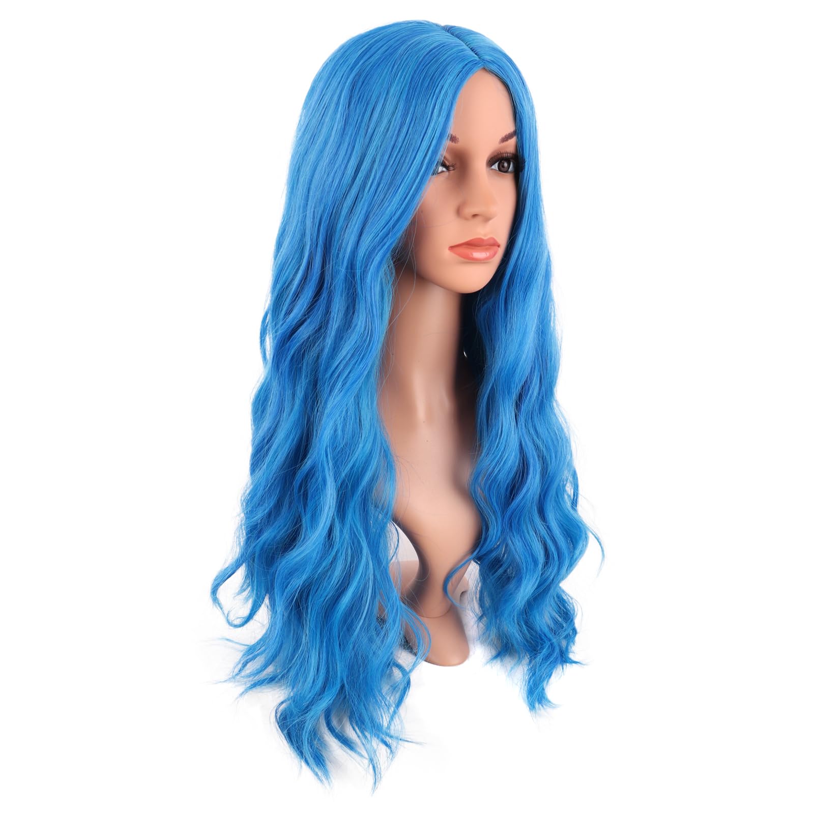 MapofBeauty 28 Inch/70 cm Long Wavy Middle Part with No Bangs Synthetic Fiber Curly Fashion Women Party Cosplay Wig (Mixed Vivid Blue) - Image 3