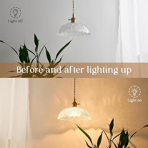 Miniatura 5 de Lámpara colgante, 9.8 pulgadas, luces colgantes de isla de cocina, cable trenzado, lámpara colgante de flores, lámpara colgante vintage, lámpara