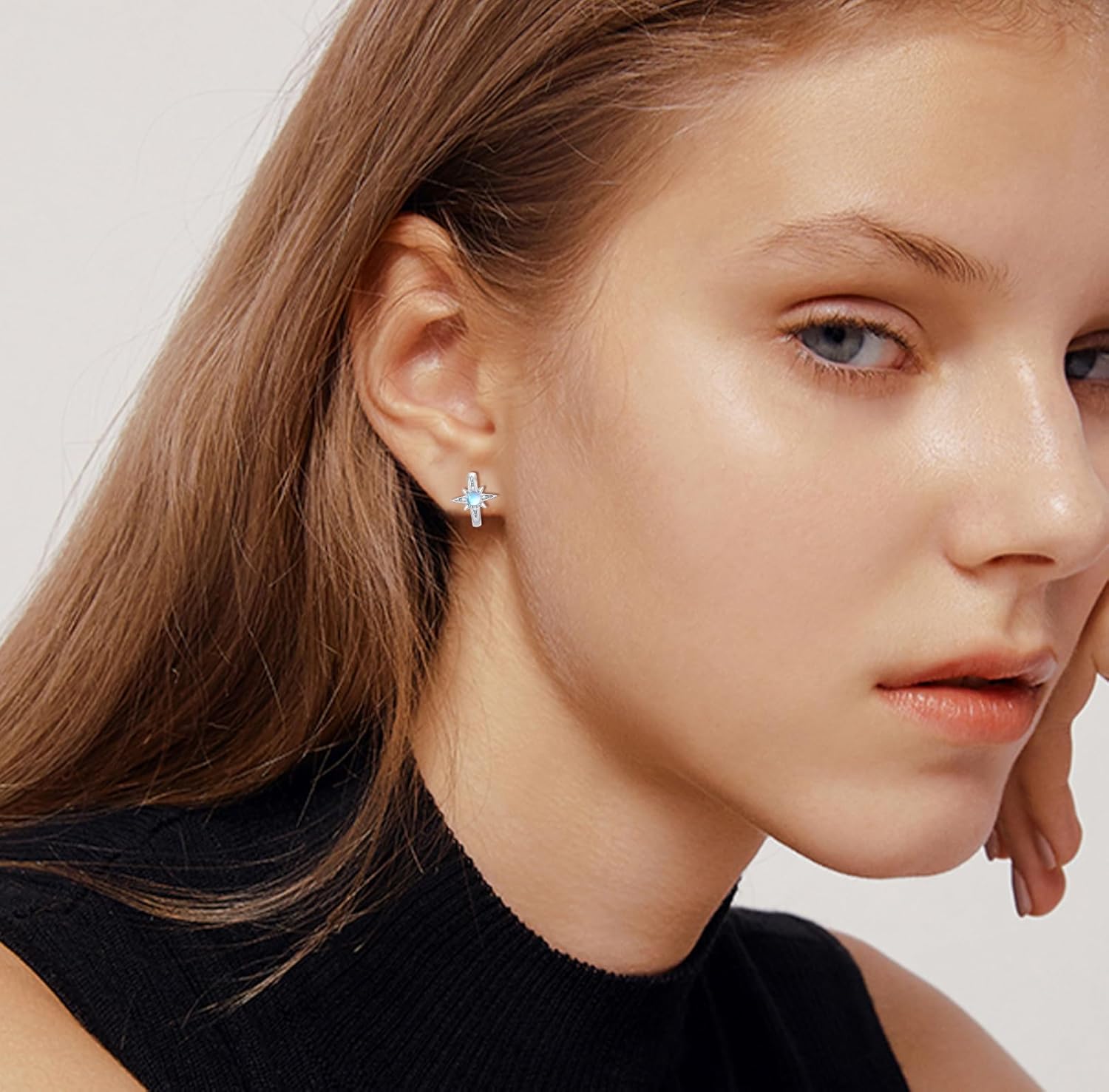 Star Earrings for Women 925 Sterling Silver Star Moonstone Hoop Earrings Small Hoop Earrings Moonstone Jewelry Gifts for Women - Image 3