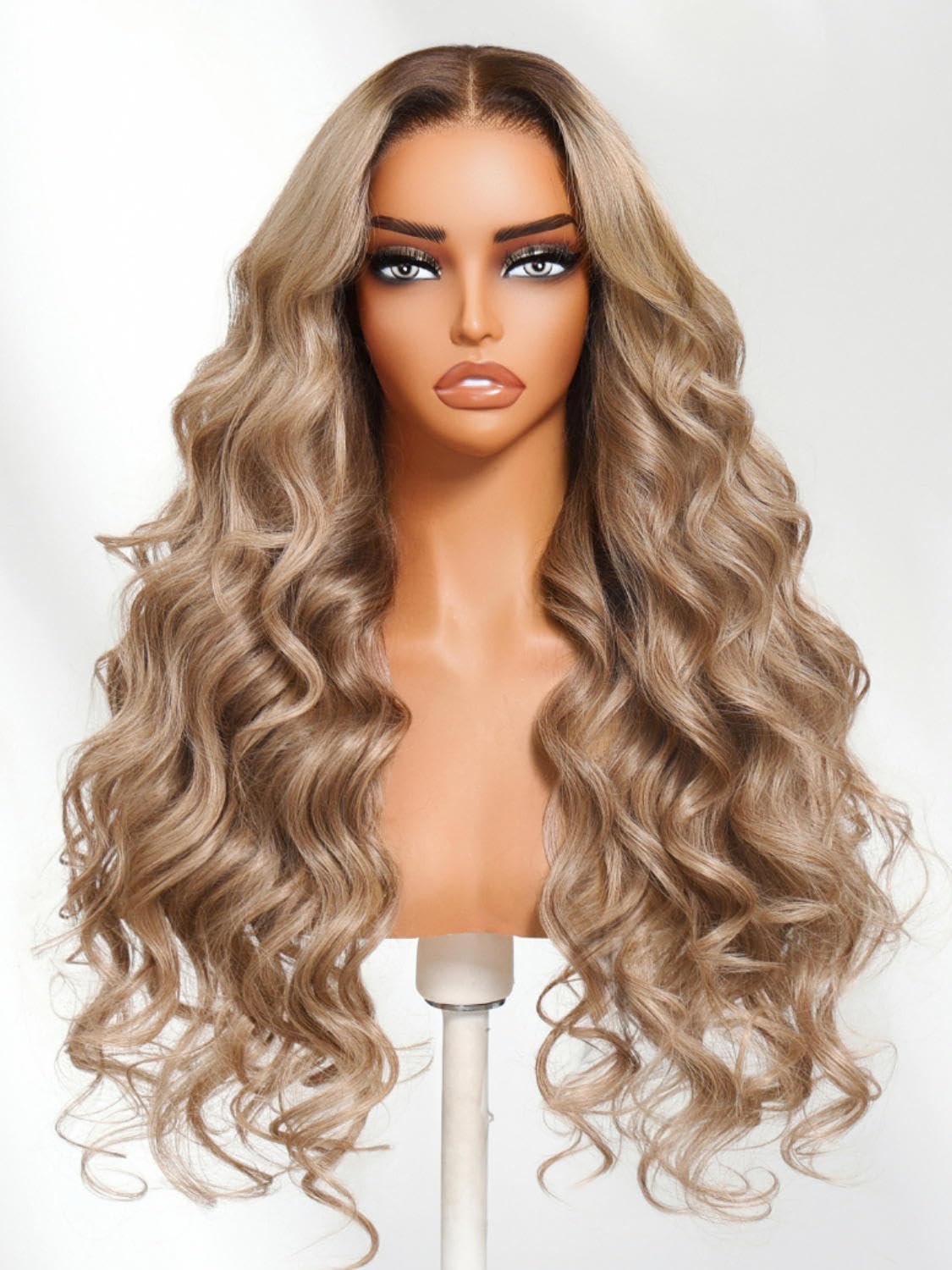 Beauty Forever Pre Everything Glueless Front Balayage Highlight Body Wave Curtain Bangs Glueless Wigs Human Hair Pre Plucked Pre Cut 13x4 Loose Wave Bye Bye Knots Ready to Wear Frontal Wig 18 inch — view 46