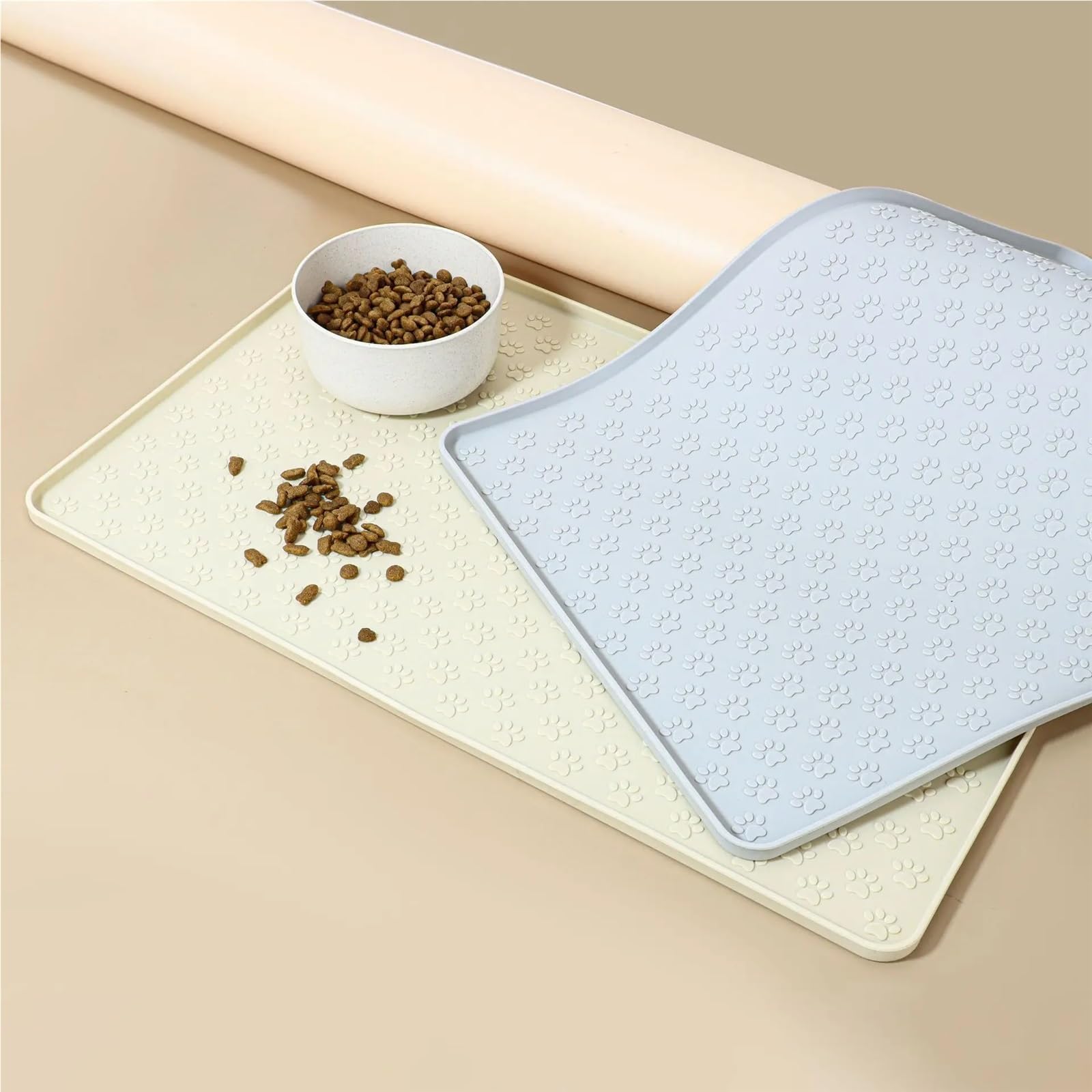 Futtermatten für Haustiere Leicht zu reinigende, rechteckige Futtermatte for Katzen und Hunde mit erhöhten Kanten wasserdichte(Khaki-1pc)