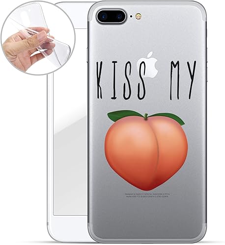 Finoo Iphone Plus Weiche flexible Silikon-Handy-HA lle Transparente TPU Cover Schale mit Motiv Tasche Case Etui mit Ultra Slim Rundum-schutz Kiss peach