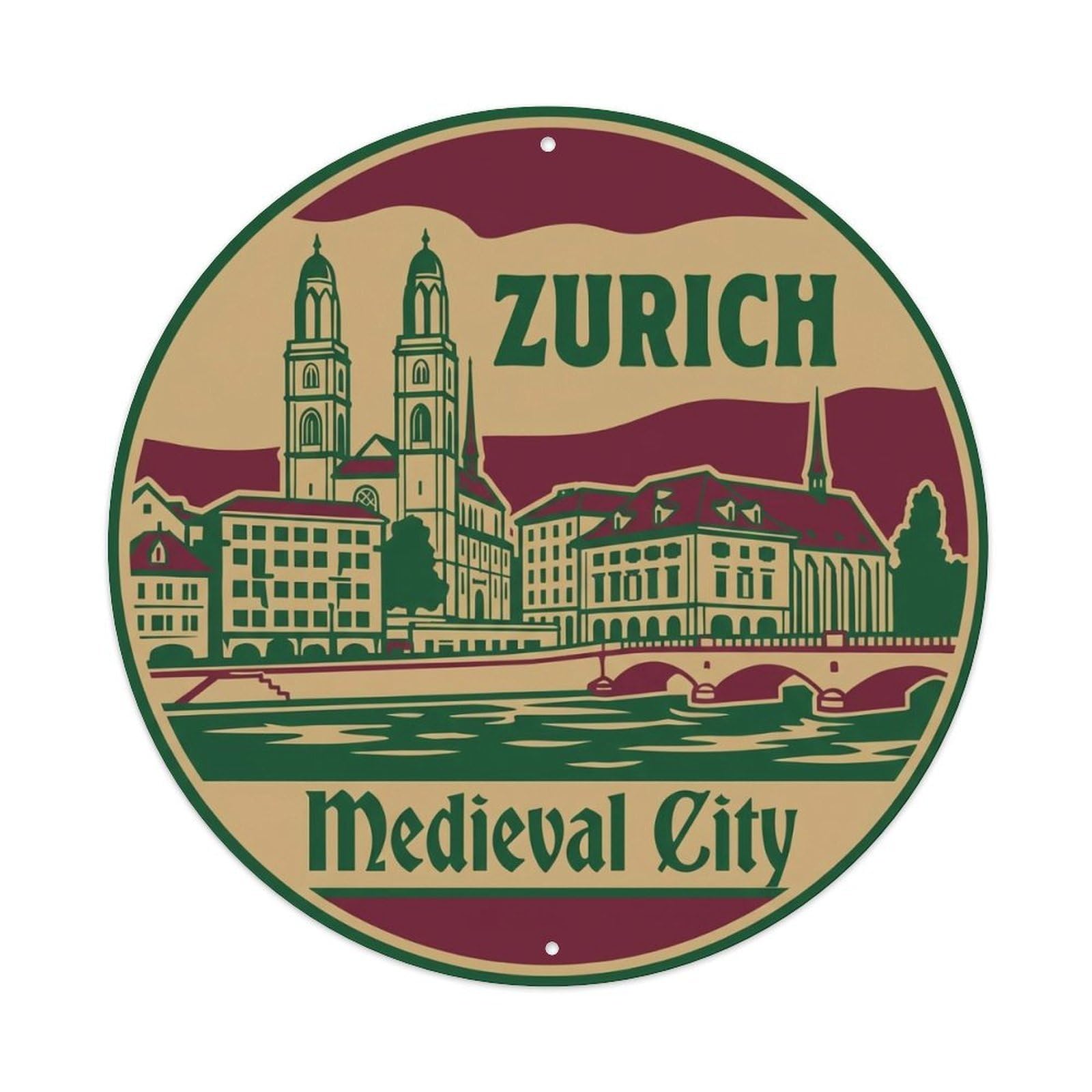 Vintage Travel Zurich Switzerland Landscape Metal Tin Sign