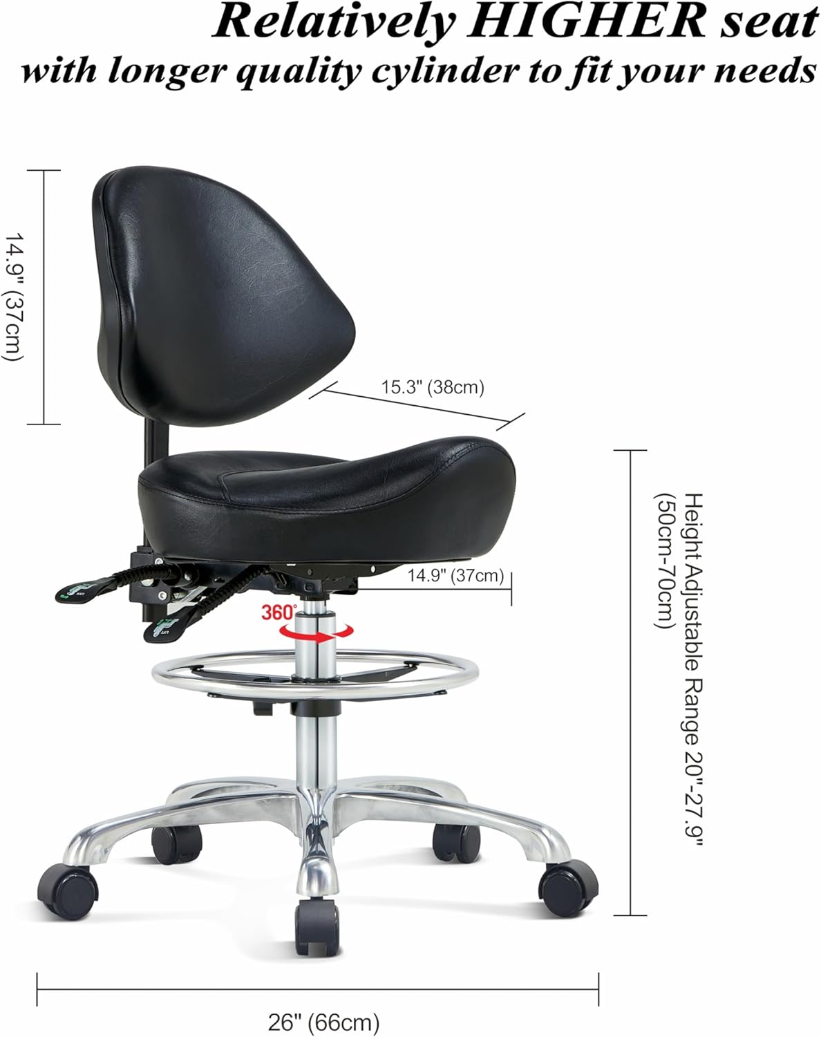 Kastele Saddle Chair Rolling Saddle Stool with Back Support, Esthetician Chair Ergonomic Saddle Chair for Dental Hygienist, Doctor, Medical, Salon