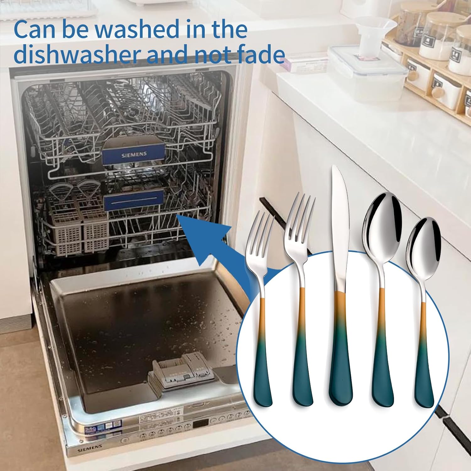 20-Piece Green and Orange Silverware Set, 18/0 Stainless Steel Colorful Handle Flatware Set,Service for 4,Modern Cutlery Set Includes Dinner Knives Forks Spoons,Mirror Polished,Dishwasher Safe