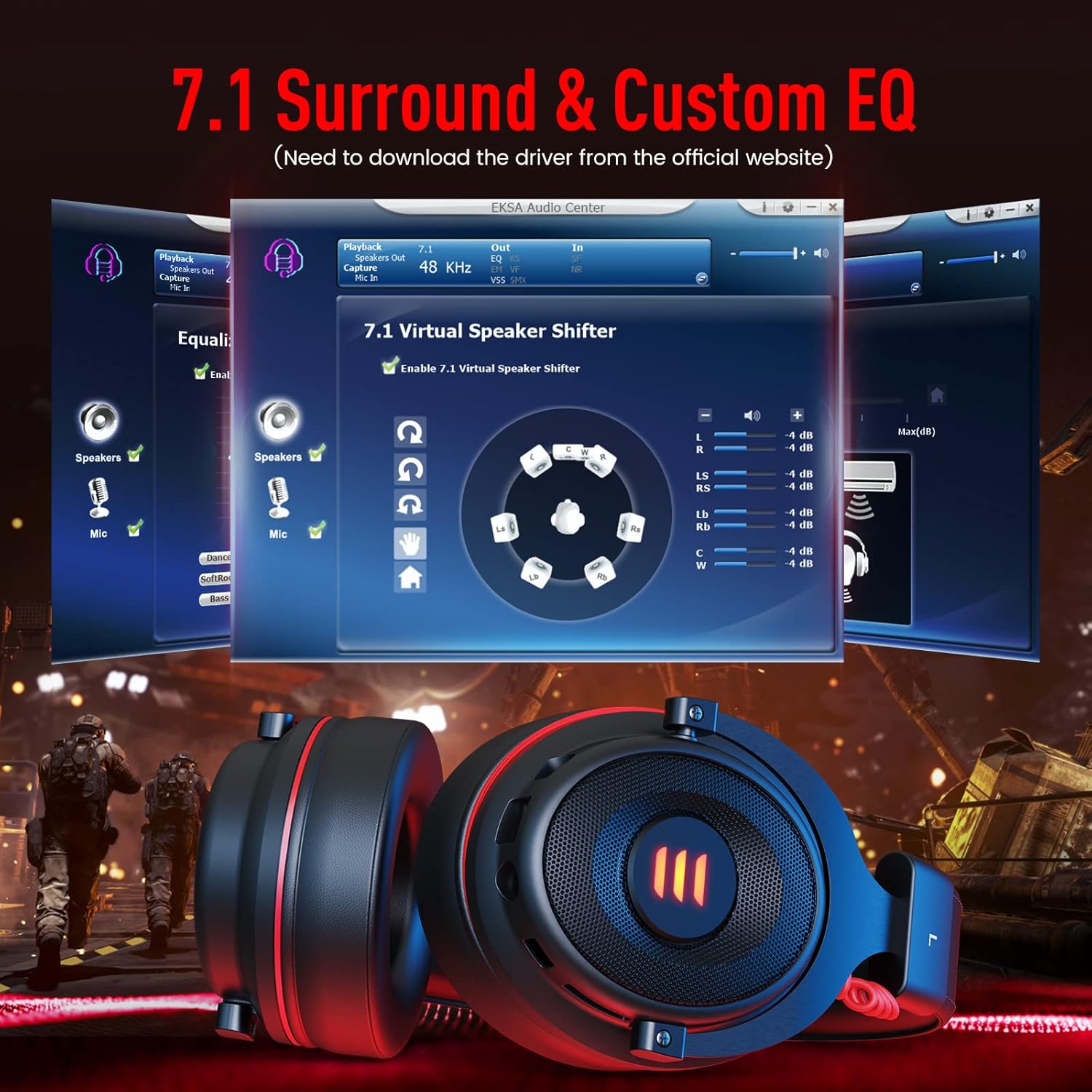 EKSA E900 Wired Gaming Headset - PS4 Headset with Detachable Noise Cancelling Microphone - 7.1 Surround Sound - Over Ear Headphones Gaming Compatible with PC, PS4, PS5, Xbox One, Computer, Laptop : Video Games