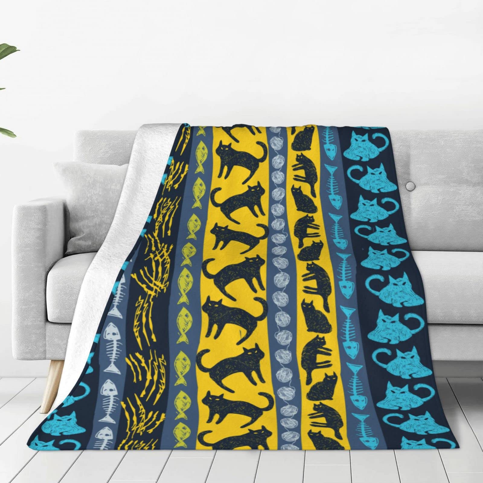 Coperta in pile con gatti colorati, per letto, divano, coperta in pile, leggera, morbida e accogliente, 127 x 101,6 cm