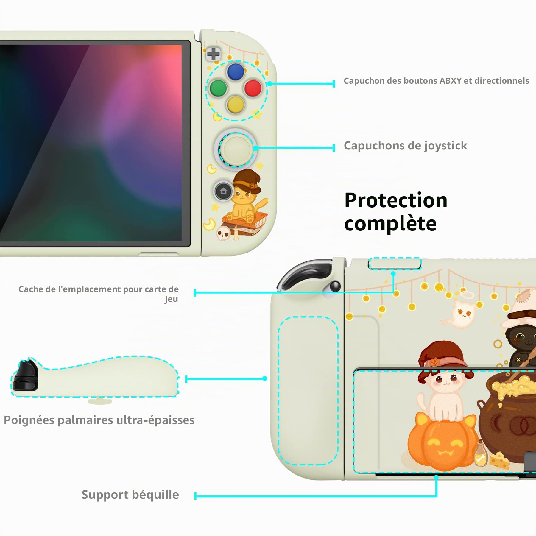playvital ZealProtect Coque de Protection Souple pour Nintendo Switch OLED, Coque de Protection Flexible Joycon Grip pour Nintendo Switch OLED avec Capuchons pour Pouce et Boutons ABXY – Triplés de