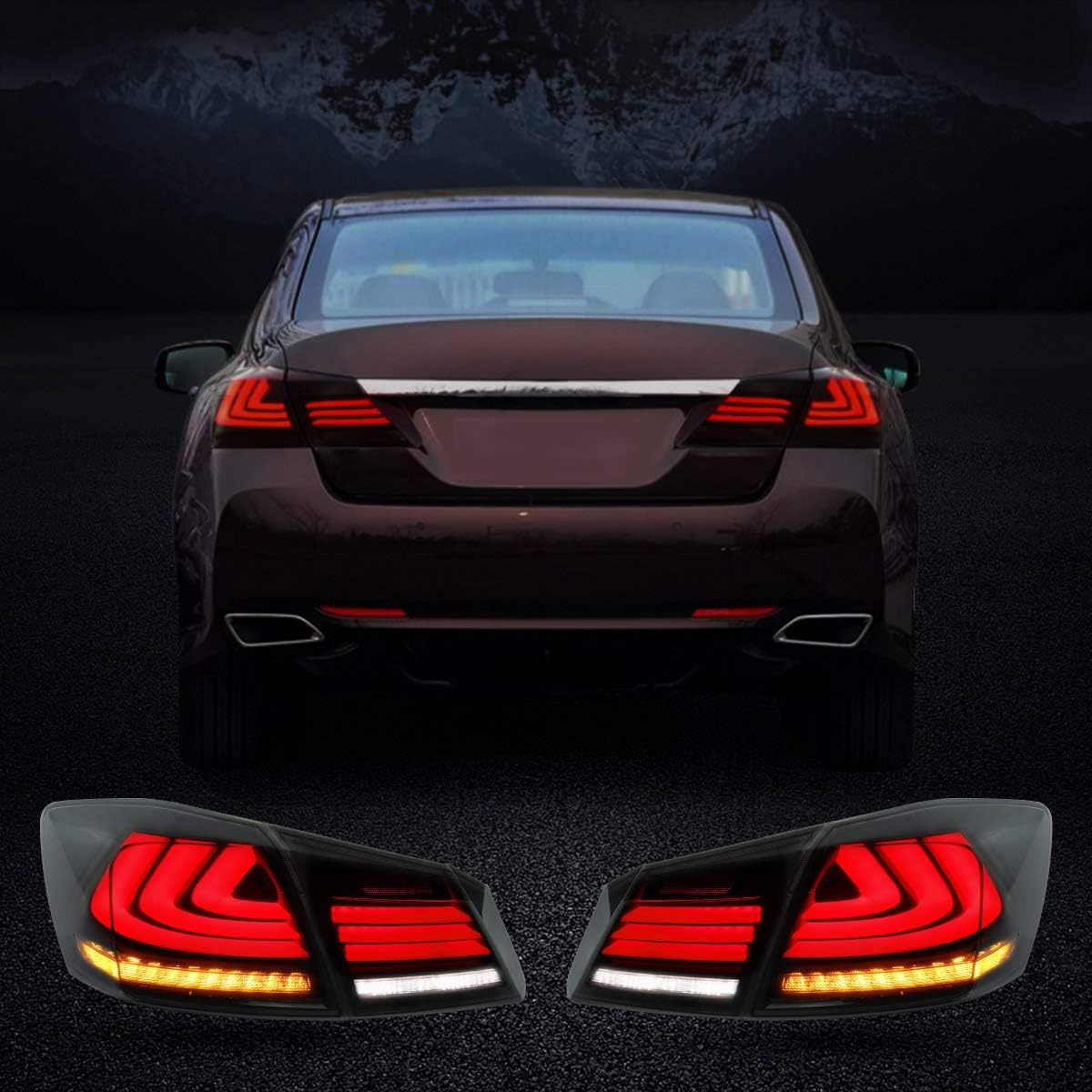 VLAND LED Tail Lights for [Honda Accord 9th Gen Sedan 2013 2014 2015] with Amber Sequential Turn Signal, Smoked Lens, Not For Accord Coupe/Sport/EX-L, For Accord Sedan Only