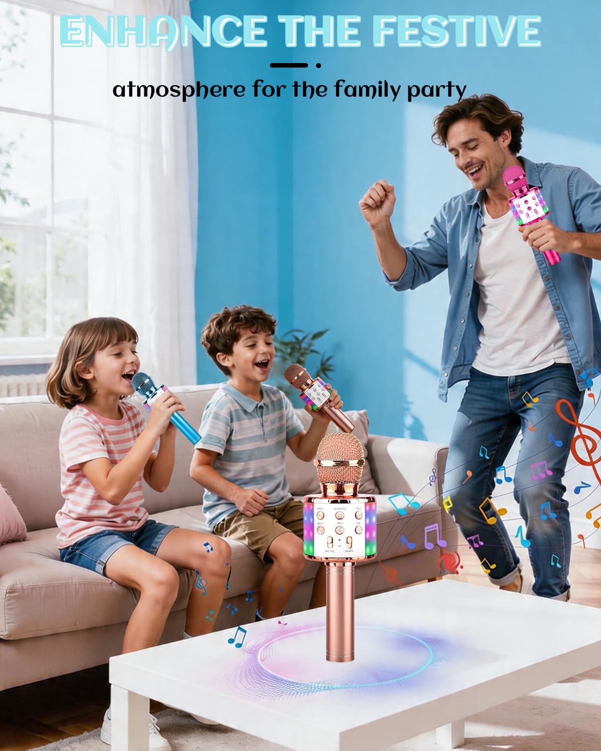 2er Set Drahtloses Bluetooth Mikrofon Karaoke Mit LED-Leuchten Tragbare Handheld Singen Karaoke Lautsprecher Maschine Spielzeuggeschenke für Kinder Erwachsene (mit 10 Einweg-Mikrofonabdeckungen)
