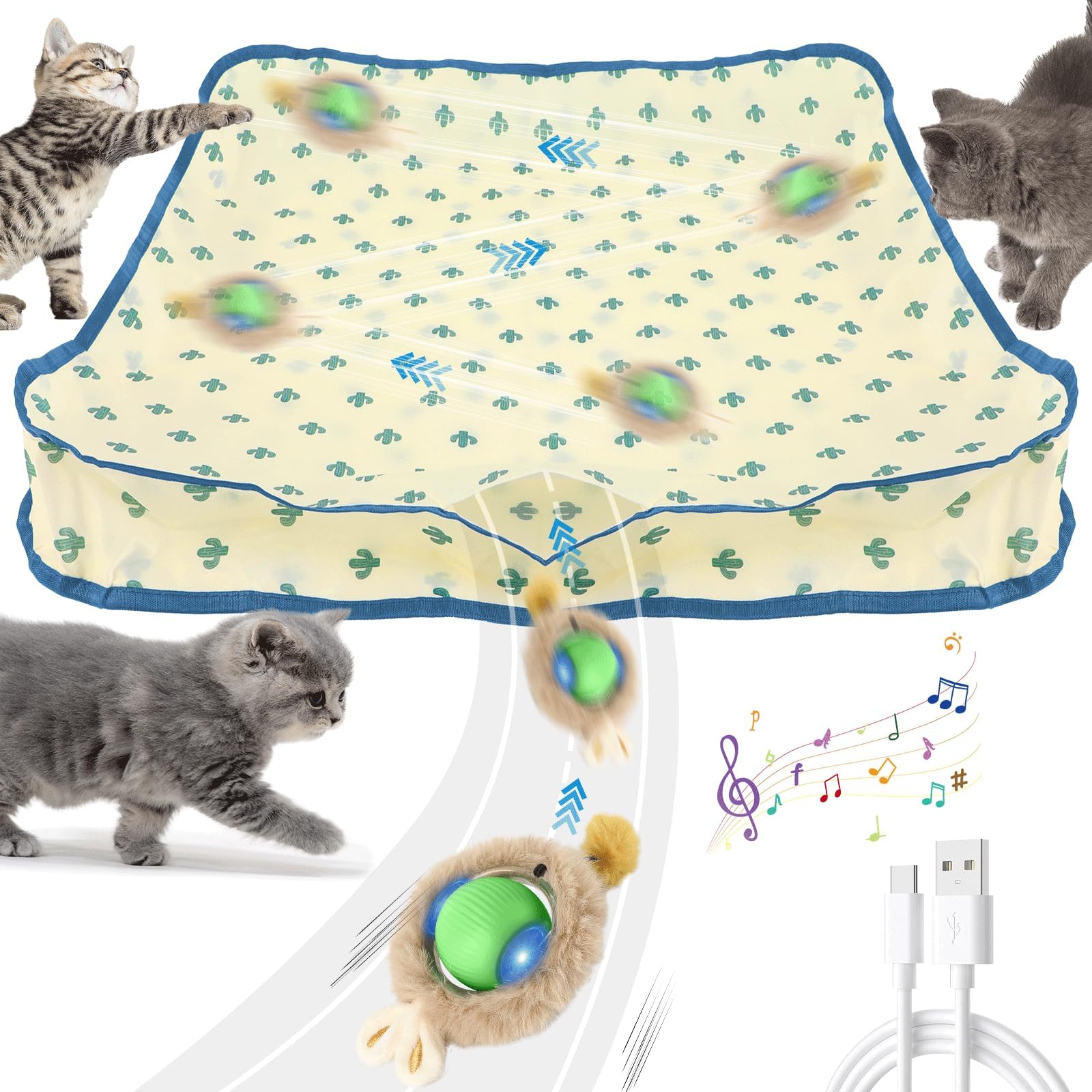 gisgfim Interactive Cat Toys for Indoor Cats Automatic Moving Cats Ball Rolling in Pouch Motion Activated Chirping Cat Ball Toy with LED Light