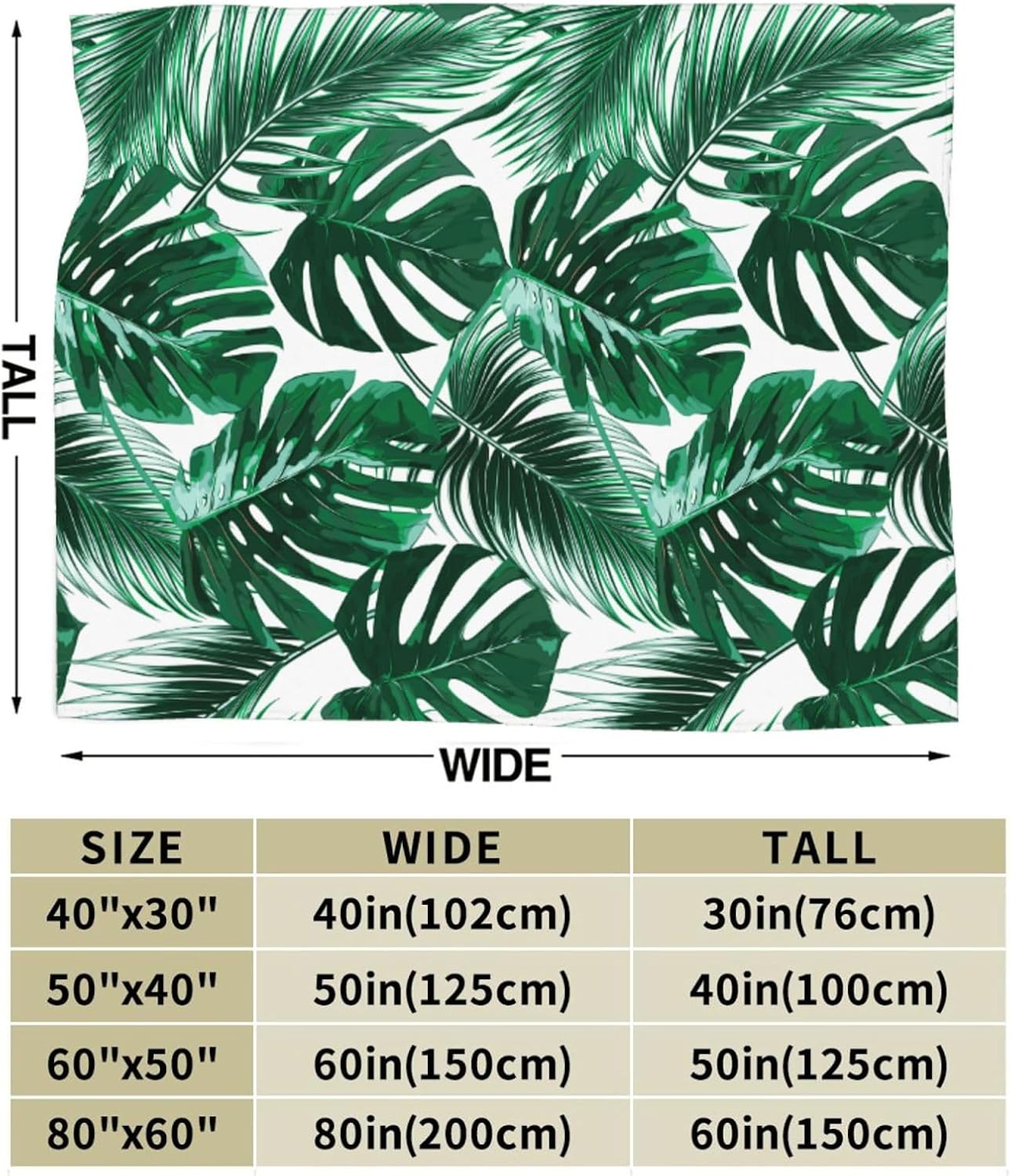 Perinsto Tropical Palm Leaves Throw Blanket Ultra Soft Warm All Season Decorative Fleece Blankets for Bed Chair Car Sofa Couch Bedroom 60"X50"