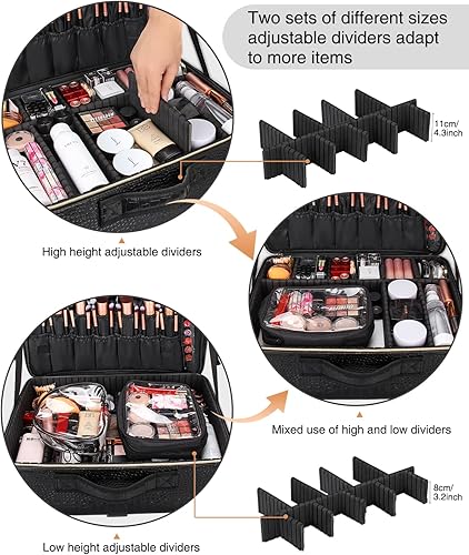 Miniatura 3 de Relavel Estuche de maquillaje extra grande de viaje, estuche de tren de maquillaje profesional, bolsa organizadora de uñas portátil, caja de
