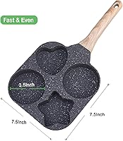 Vista 7 de JUSTUP Sartén antiadherente, sartén para huevos de 4 tazas, sartén dividida antiadherente, sartén de granito saludable de 7.5 pulgadas con mango