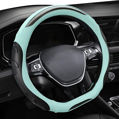 Miniatura 10 de Ergocar Funda deportiva en forma de D, transpirable, antideslizante, de fibra de carbono y piel de microfibra, protector de volante de automóvil,