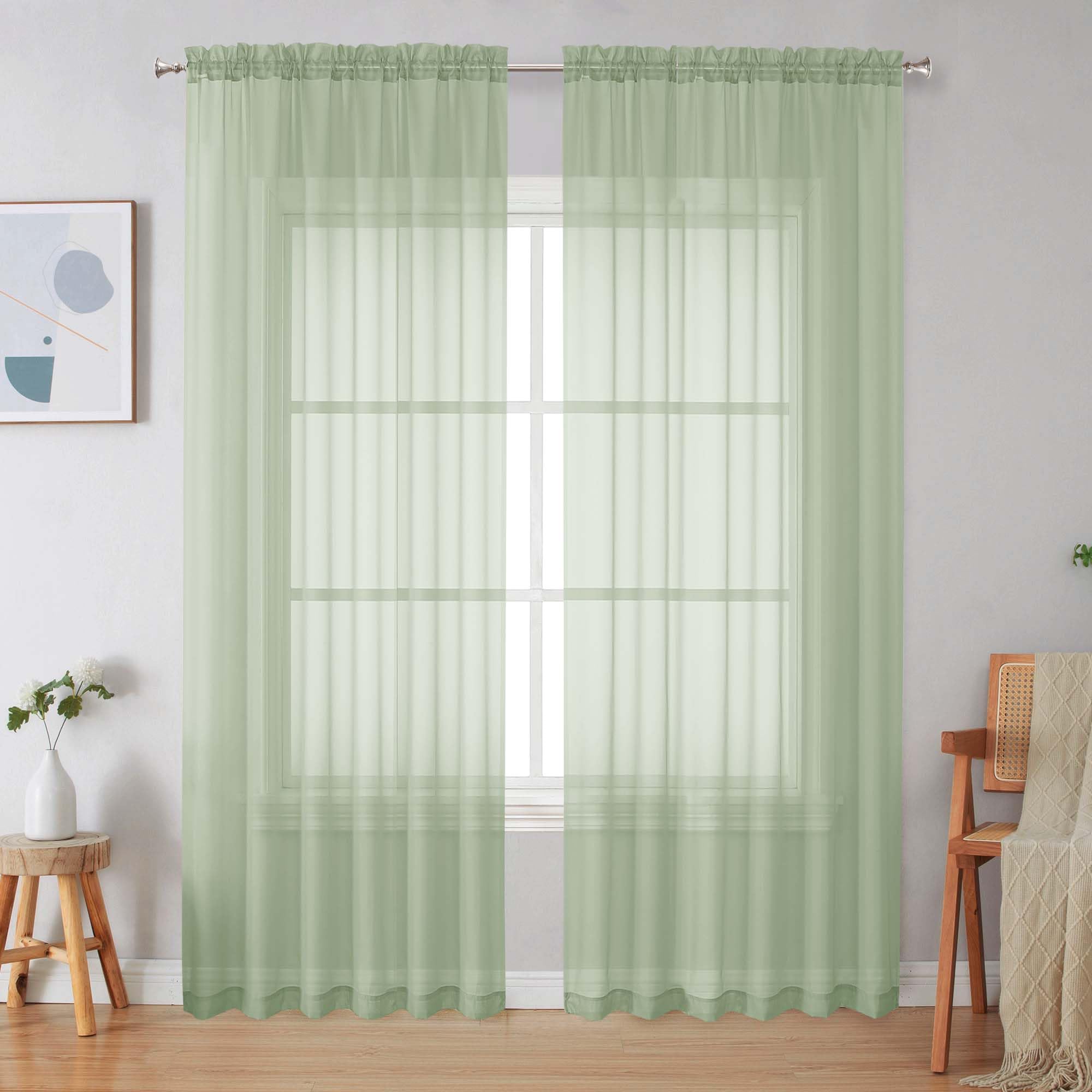 Simplebrand Light Green Sheer Curtains 84 Inches Long 2 Panels, 59"W x 84"L