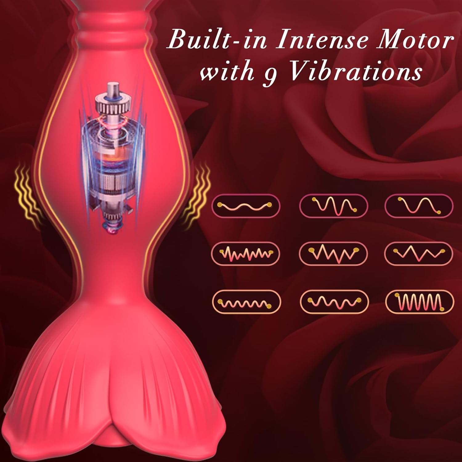 Anal Beads Anal Toys, Flexible Vibrating Butt Plug, Adult Anal Sex Toys for Men Women with 9 Vibrations, HOESDIK Rose Female Sex Toy, Silicone Anal Plug Vibrator, Rose Adult Toy Sex Stimulator