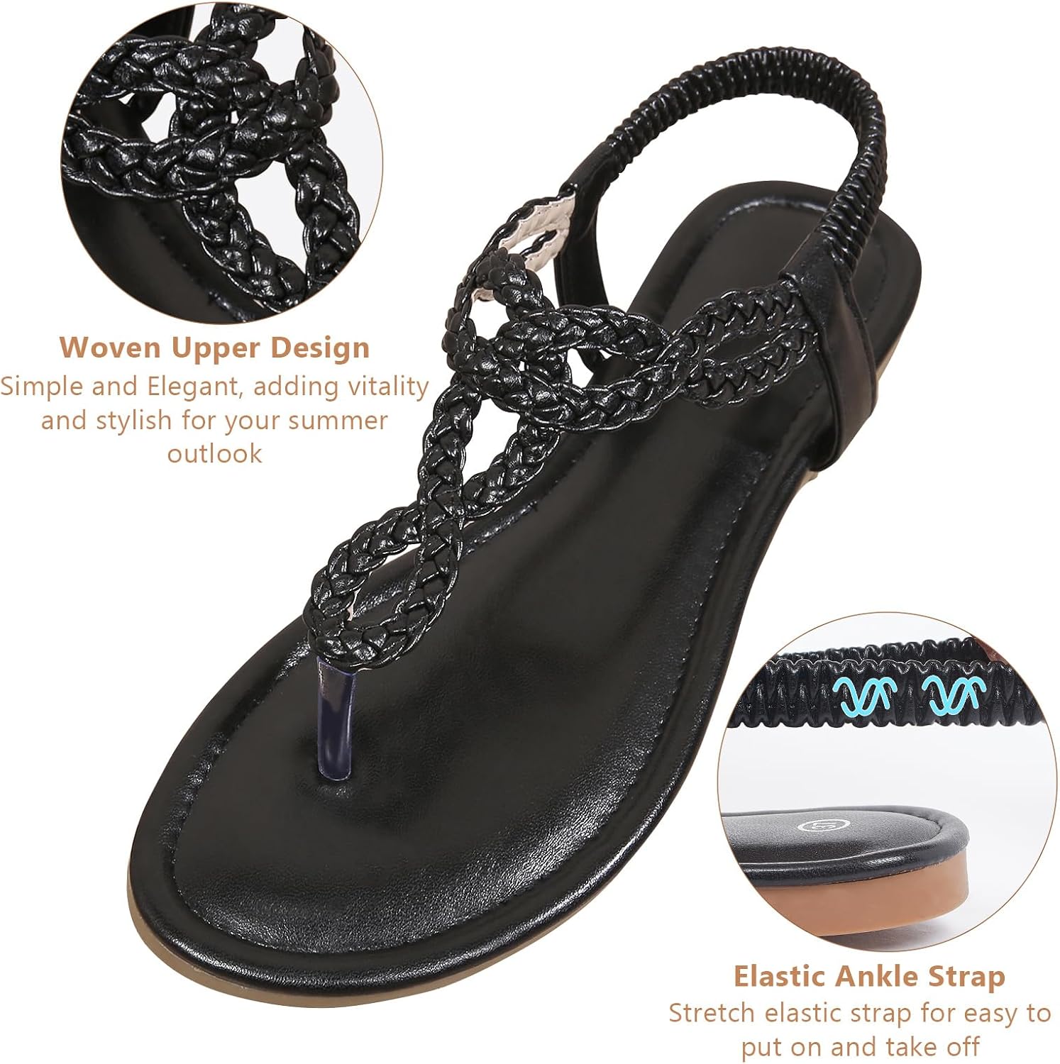 zeetoo Women's Flat Sandals Summer T-StrapThong Bohemian Casual Comfortable Dressy Sandals for Women - Image 4