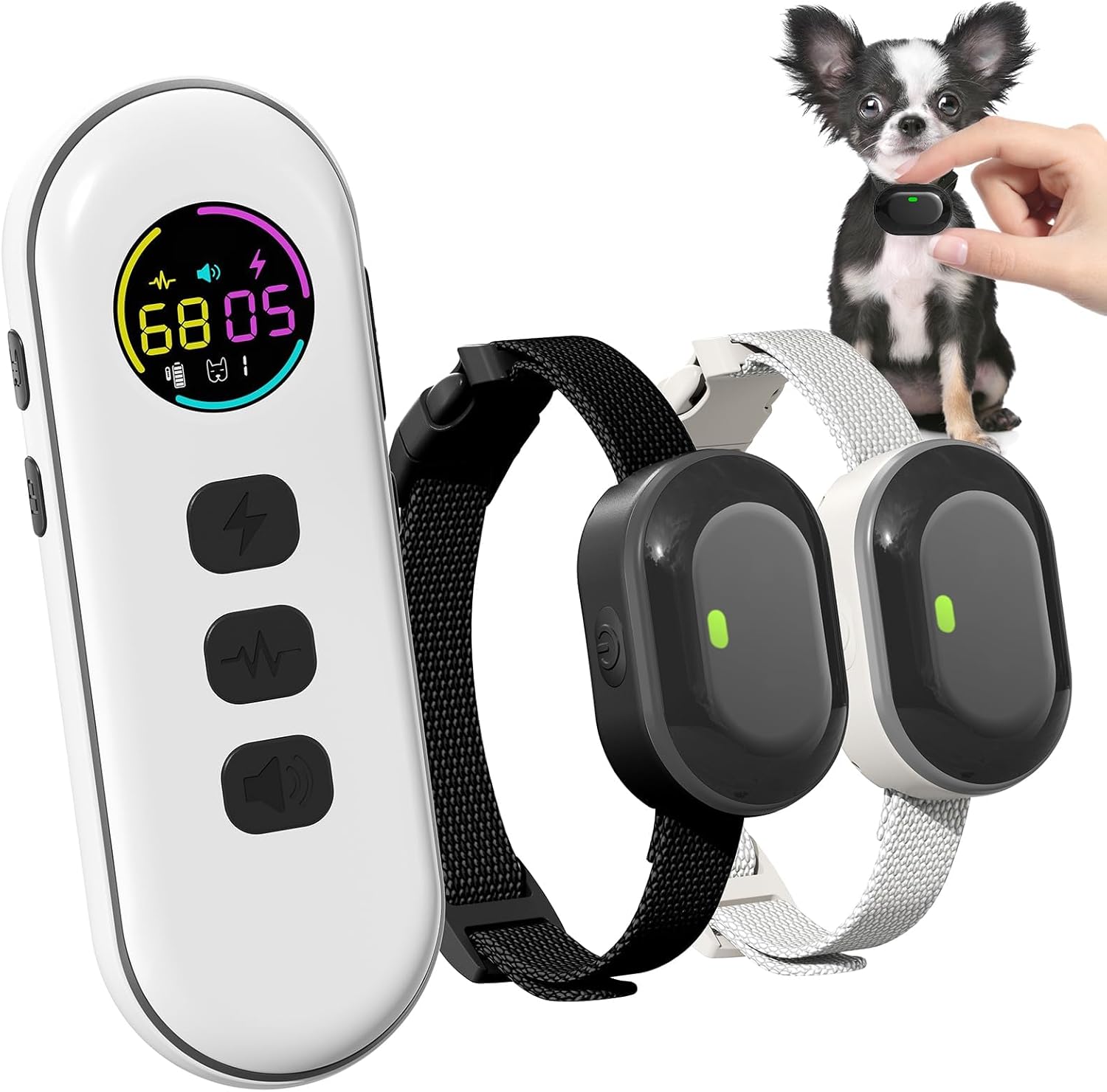 Ultra-Small Dog Shock Collar for 2 Dogs, Ultra-Light & Thin Dog Training Collar with 1300ft Remote, Tailoredfor Small Dogs 5-15lbs & Medium Dogs, 198-Level Control, Waterproof, Rechargeable(White)