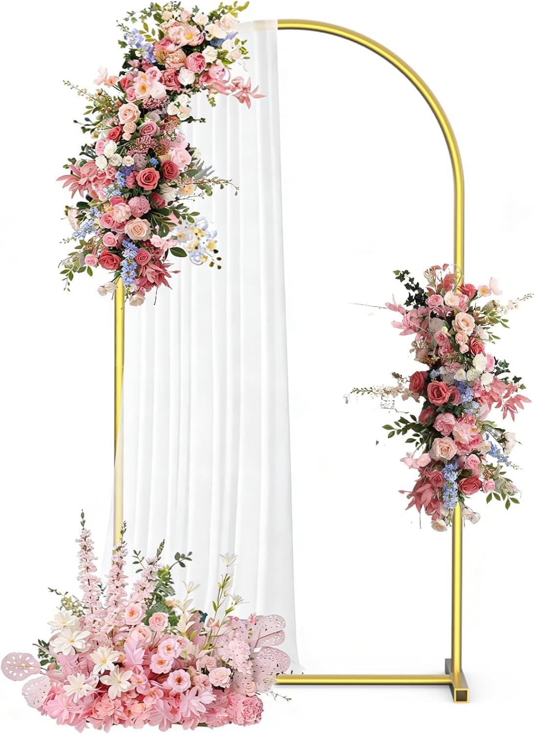 Supporto per sfondo ad arco da 1,8 m a 2,2 m, cornice per arco nuziale, supporto stabile in metallo con base quadrata per terra, per feste di compleanno, baby shower, ghirlande, oro (supporto
