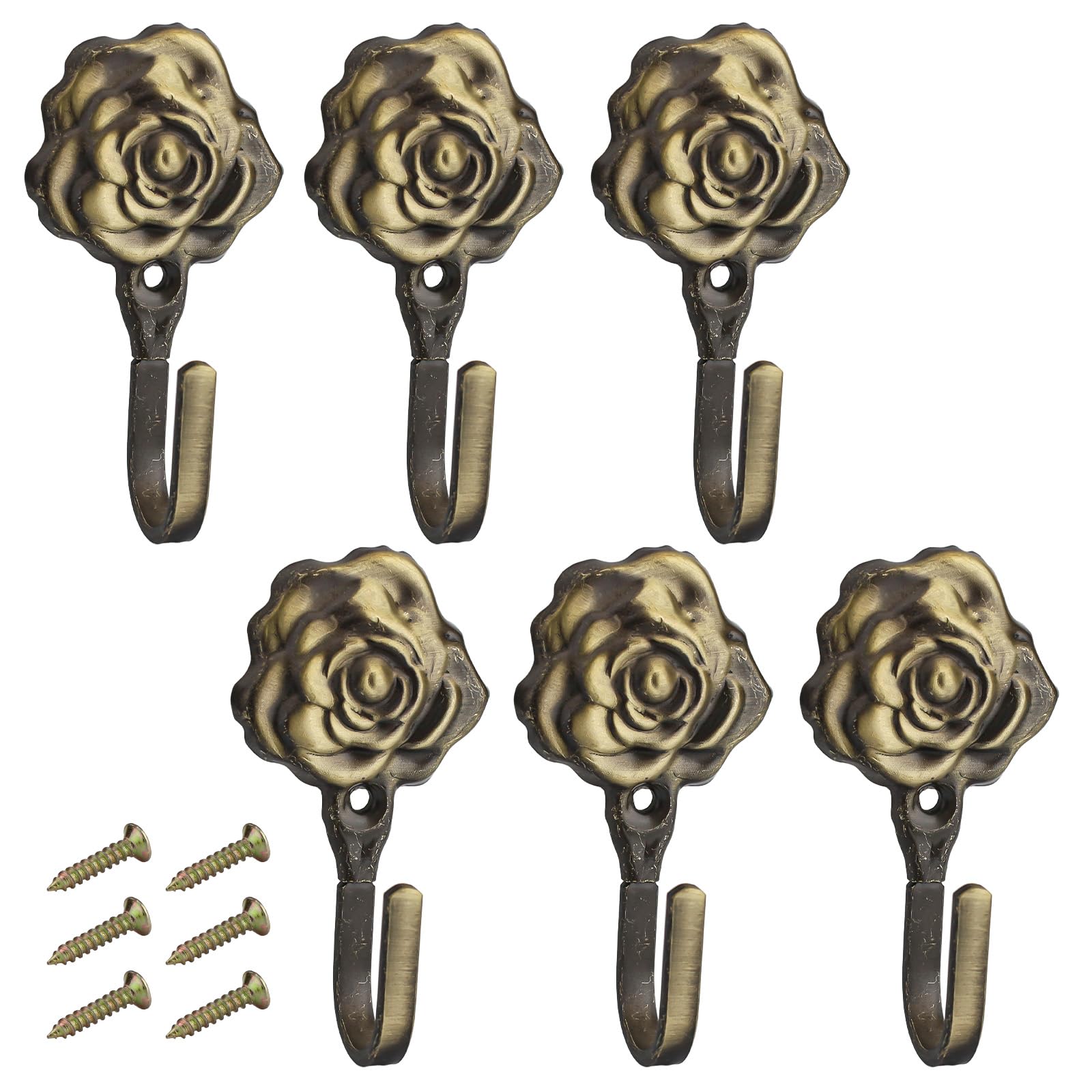 LELE LIFE 6 Pieces Vintage Decorative Wall Hooks, Coat Rack Wall Mount Metal Towel Hooks for Bathrooms Hanging Coats, Bags, Keys, Antique Bronze